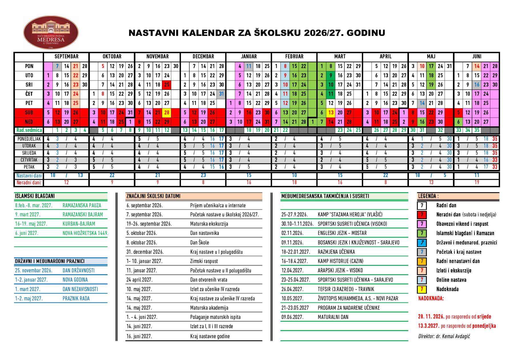 Nastavni kalendar 2022 23